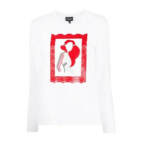 Emporio Armani, T-Shirt con stampa grafica Biały, female, 431.21PLN