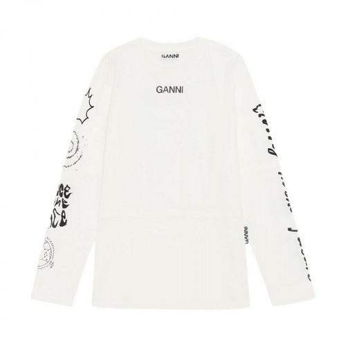 Ganni, T3059 Long Sleeve t-shirt Biały, female, 579.00PLN