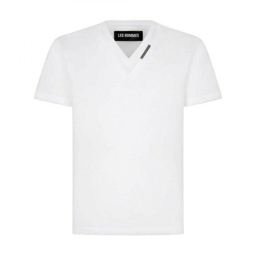 Les Hommes, Double V-Neck T-Shirt Biały, male, 674.04PLN