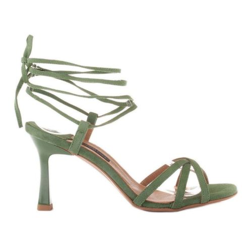 Marco Shoes Eleganckie sandały na szpilce z wiązanym rzemykiem zielone 299.00PLN