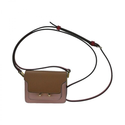 Marni, Trunk Leather Shoulder Bag Brązowy, female, 4332.00PLN
