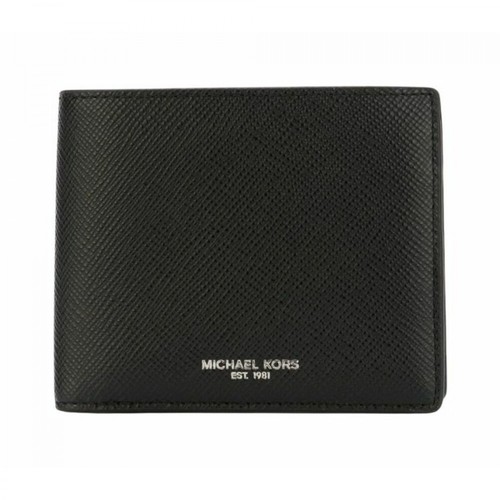 Michael Kors, Solid Crossgrain Leather Billfold W/Coin Pocket Czarny, male, 551.00PLN