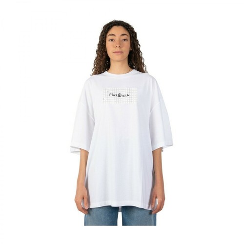 MM6 Maison Margiela, T-shirt logo carreaux Biały, female, 867.00PLN