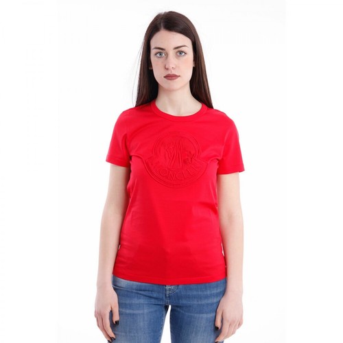 Moncler, T-Shirt In Cotton With Oversized Logo Czerwony, female, 1049.00PLN