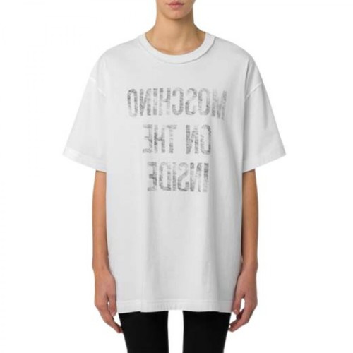 Moschino, Inside OUT Slogan T-Shirt Biały, female, 552.00PLN