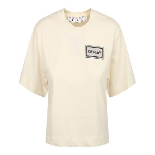 Off White, Logo-patch Cropped Short-sleeve T-shirt Beżowy, female, 944.00PLN