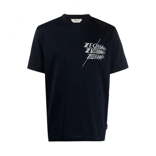 Z Zegna, Logo Print Regular T-Shirt Niebieski, male, 792.00PLN