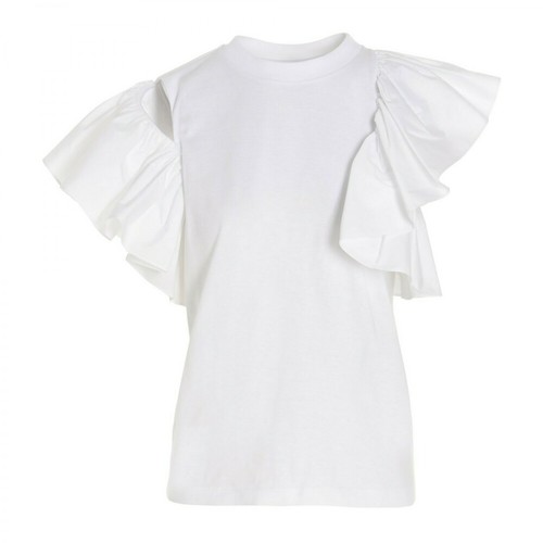 Alexander McQueen, Asymmetric Ruffle-Sleeves T-shirt Biały, female, 2235.00PLN