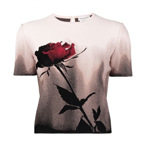 Alexander McQueen, Rose Print Cropped T-shirt Różowy, female, 2030.00PLN