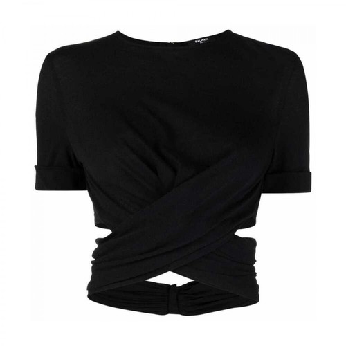 Balmain, Twist-Detail Cropped T-shirt Czarny, female, 2691.00PLN