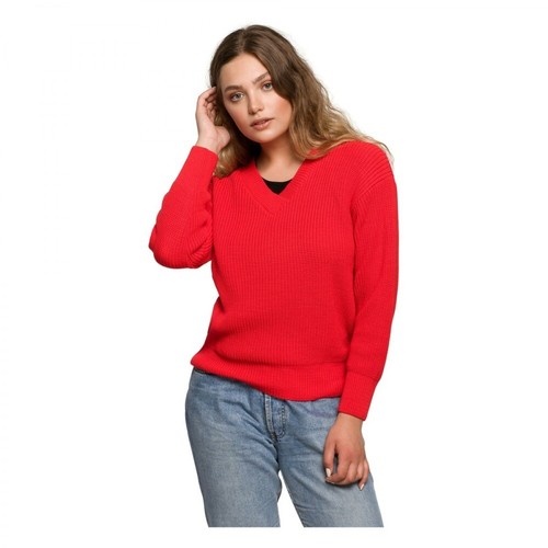 BE, Sweter z dekoltem w serek Czerwony, female, 159.00PLN