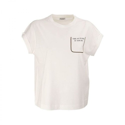 Brunello Cucinelli, Slogan Print T-Shirt Biały, female, 2780.00PLN