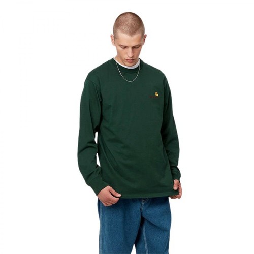 Carhartt Wip, Longsleeve American Script T-Shirt I029955 Zielony, male, 194.35PLN