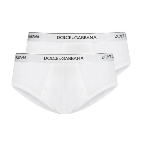 Dolce & Gabbana, Bi-pack Mid Briefs In Stretch Cotton Biały, male, 206.00PLN