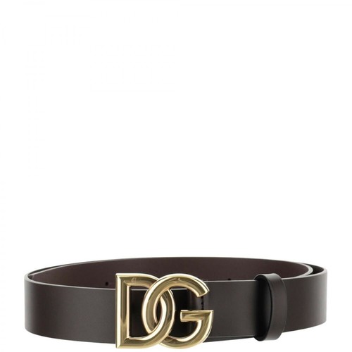 Dolce & Gabbana, Lux Leather Belt With Crossover DG Logo Buckle Brązowy, male, 1214.00PLN