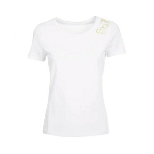 Emporio Armani EA7, T-Shirt con logo dorato Biały, female, 217.87PLN