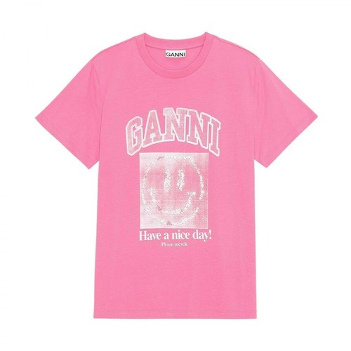 Ganni, T-shirt Basic Jersey Różowy, female, 382.00PLN
