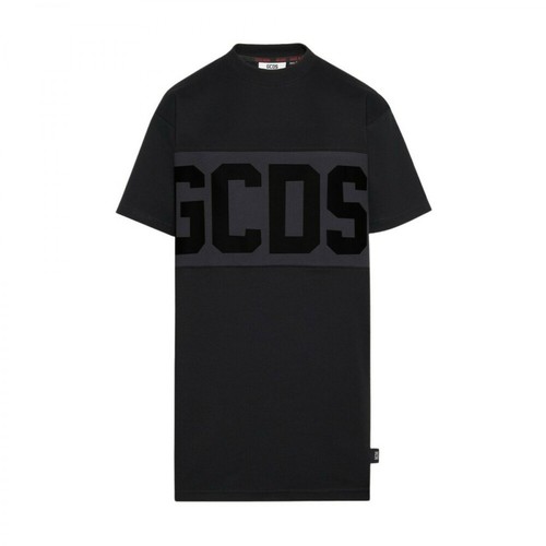 Gcds, Maxi t-shirt in cotone con banda logo - W020510-02 Czarny, female, 767.00PLN