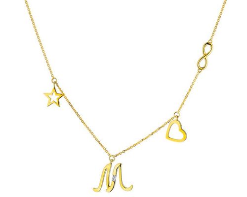 Naszyjnik z żółtego złota z diamentem - gwiazda, nieskończoność, serce, litera M 1190.00PLN