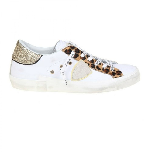 Philippe Model, Low Sneakers with Animalier and Glitter Detail Biały, female, 1022.00PLN