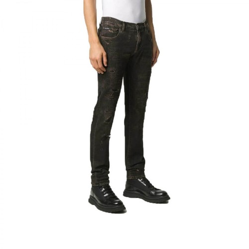 Dolce & Gabbana, Logo-Patch Slim-Fit Jeans Szary, male, 5485.00PLN