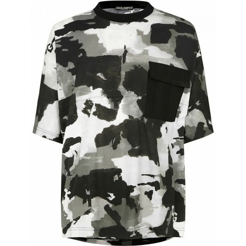 Dolce & Gabbana, T-Shirt mm giro camouflage Szary, male, 2475.06PLN