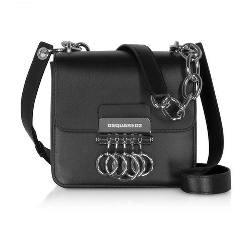 Dsquared2, Black Leather Key Crossbody Bag Czarny, female, 2793.00PLN