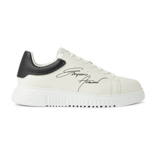 Emporio Armani, Leather sneakers Biały, male, 855.00PLN