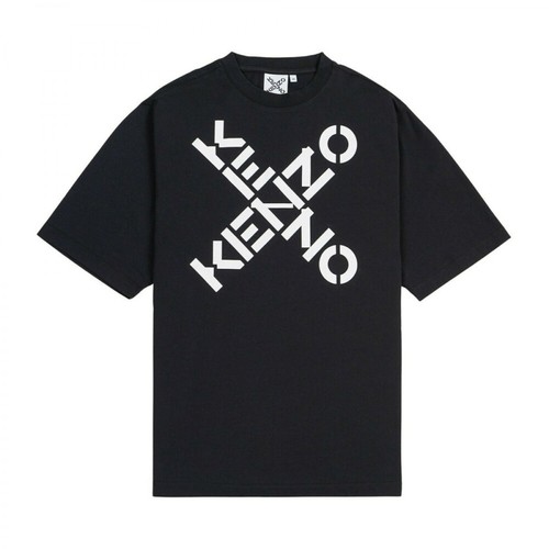 Kenzo, T-shirt ze skrzyżowanym logo i okrągłym dekoltem Czarny, male, 456.00PLN