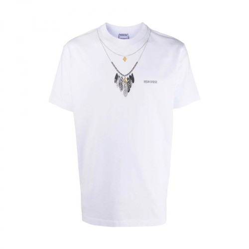 Marcelo Burlon, Feathers Necklace Regular T-Shirt Biały, male, 1301.00PLN