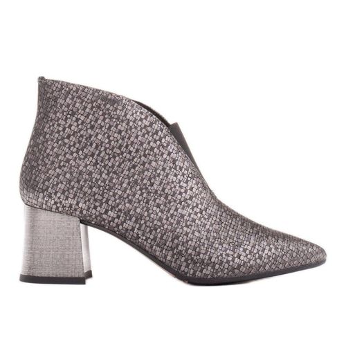 Marco Shoes Smukłe srebrne botki ze skóry z gumą w cholewce srebrny szare 399.00PLN