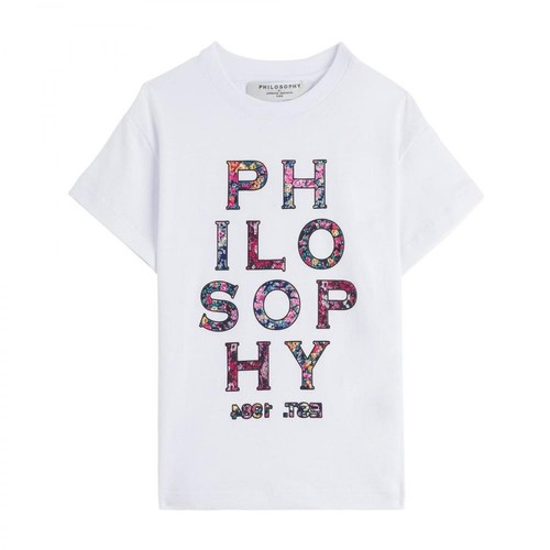 Philosophy di Lorenzo Serafini, Jersey T-Shirt with Floral Logo Print Biały, female, 408.00PLN
