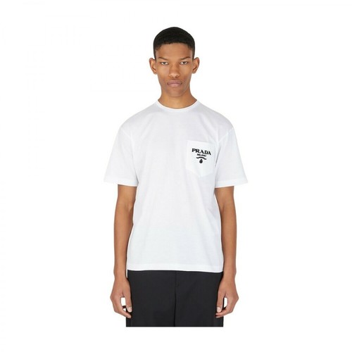 Prada, Velvet Logo T-Shirt Biały, male, 2372.00PLN