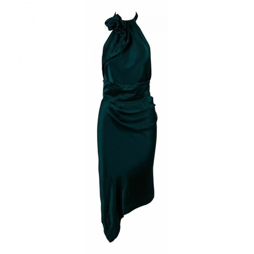 Saint Laurent, Backless Halterneck Silk Midi Dress Zielony, female, 4975.00PLN