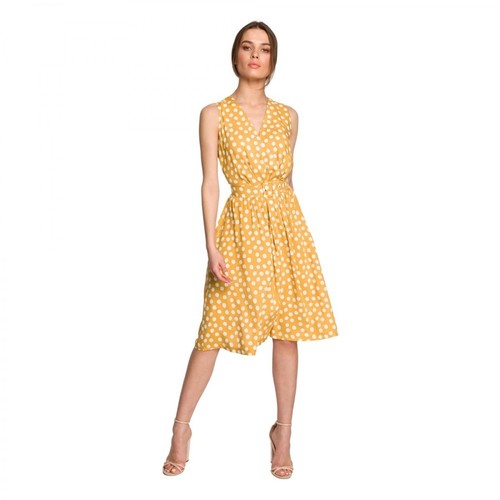 Style, Sukienka w groszki z paskiem Żółty, female, 279.00PLN