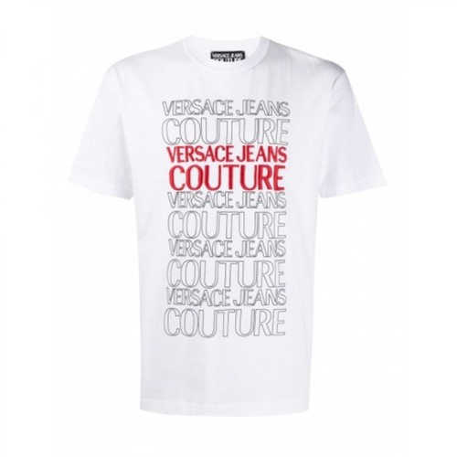Versace Jeans Couture, Logo-print crew-neck t-shirt Biały, male, 1071.15PLN
