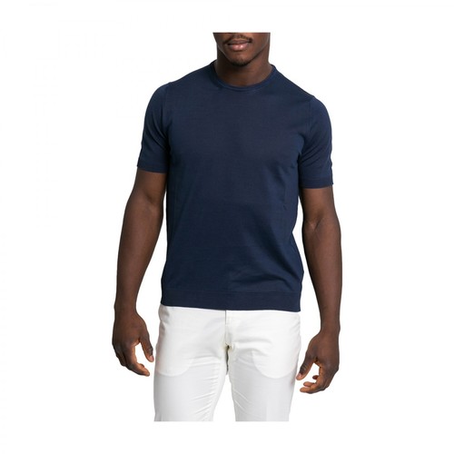 +39 Masq, Classic Crew Neck Cotton T-Shirt Niebieski, male, 651.00PLN