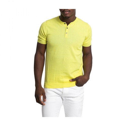 +39 Masq, V-Neck Knitted Button T-shirt Żółty, male, 538.00PLN