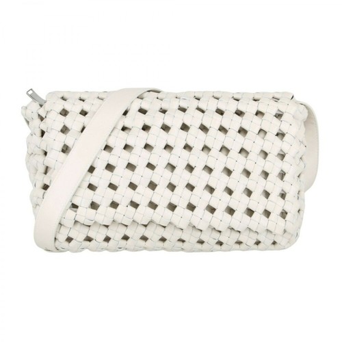 Bottega Veneta, Window Crochet Leather Shoulder Bag Biały, female, 10224.00PLN