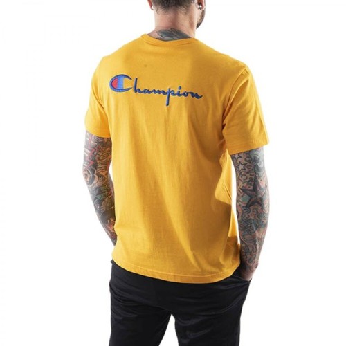 Champion, Koszulka męska Crewneck Small C Logo 214279 Os030 S Żółty, male, 194.35PLN