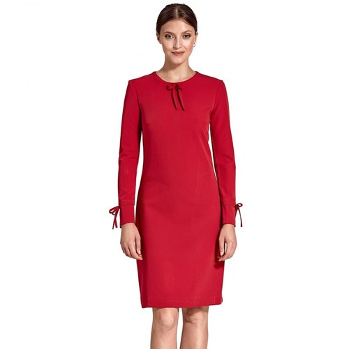 Colett, Sukienka z troczkami przy dekolcie i na rękawach Czerwony, female, 117.55PLN