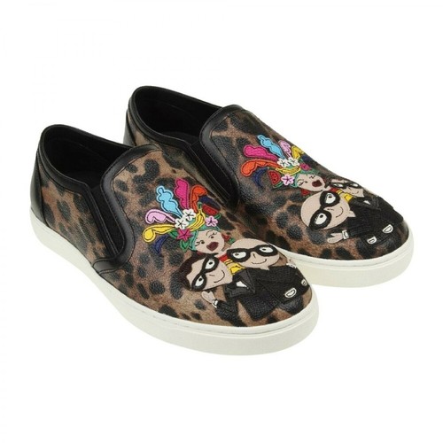 Dolce & Gabbana, Animal Print Slip-on Sneakers Brązowy, female, 2611.00PLN