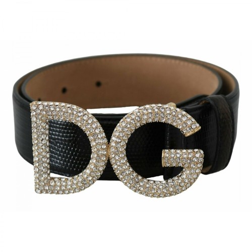 Dolce & Gabbana, Crystal Logo Buckle Belt Czarny, female, 2592.00PLN
