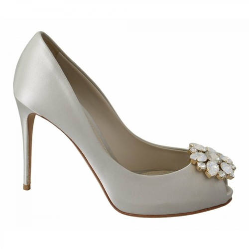 Dolce & Gabbana, Crystals Peep Toe Heels Pumps Biały, female, 2199.25PLN
