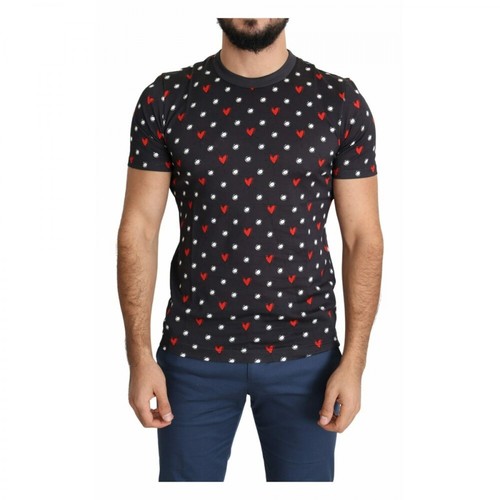 Dolce & Gabbana, Hearts Print Cotton Men T-shirt Szary, male, 1388.79PLN