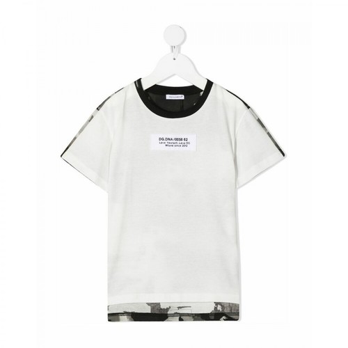 Dolce & Gabbana, Koszulka na kolanach z aplikacją metki. Biały, male, 885.57PLN