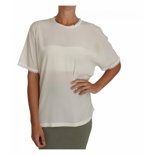 Dolce & Gabbana, Silk Lace Top Blouse T-Shirt Biały, female, 1329.78PLN