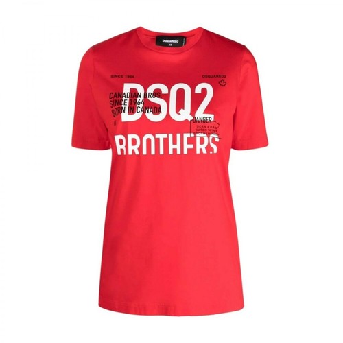 Dsquared2, Logo Text Print T-Shirt Czerwony, female, 1056.00PLN