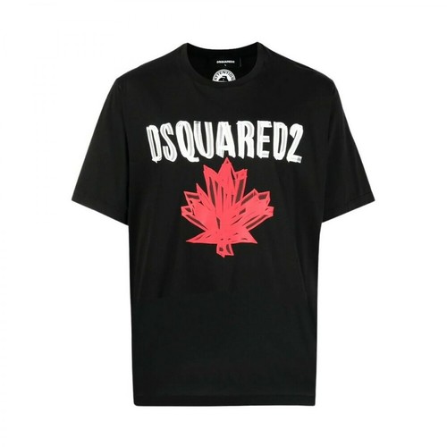 Dsquared2, Scribble Maple Leaf T-Shirt Czarny, male, 616.00PLN