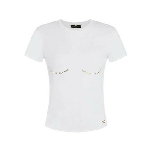 Elisabetta Franchi, T-shirt Ma20211E2 con scritta dorata Biały, female, 540.14PLN
